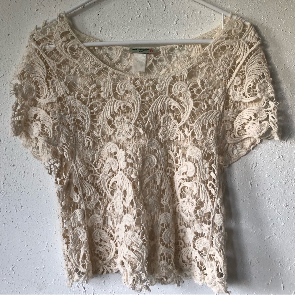 Classic White Swim Cover Up Lace T-Shirt Tee Top M